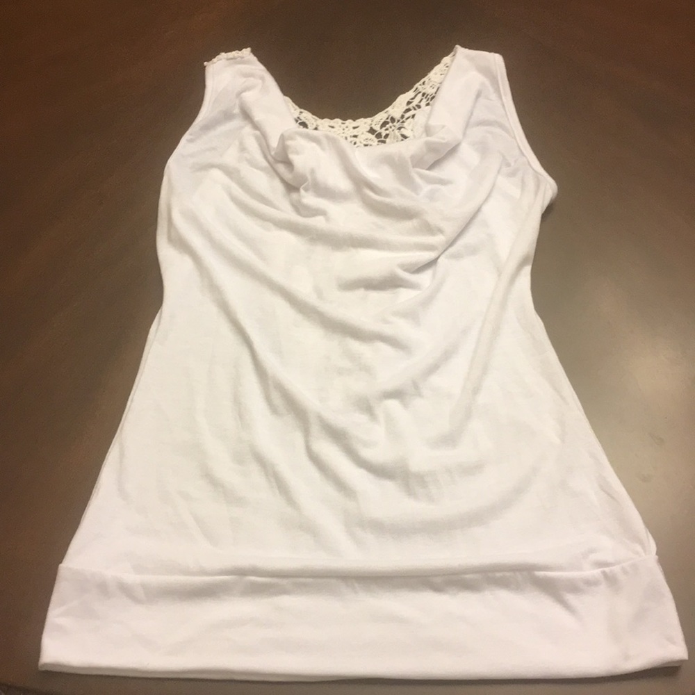 NWT White Tank with Crochet Back. Size Medium.